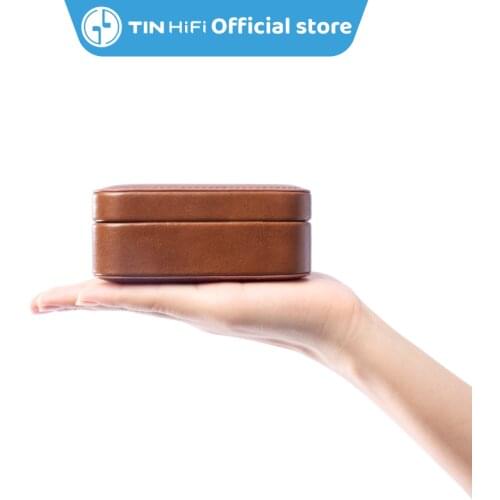 Tinhifi High End Leather Case Aluminum Frame Magnetic Earphone Case Storage Box Yellowish Brown TIN box T5 tin P1 T2 T2PRO T3