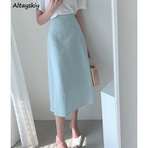 Skirts Women Blue Elegant BF Temperament Design College Simple Classy Tender Ulzzang Charm Pure French Style Ins Straight Summer