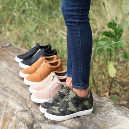 New Casual Shoes Flats 2020 Women Sneakers Increasing Flats Platform High Top Zipper Slip-on Breathable Women Leather Shoes