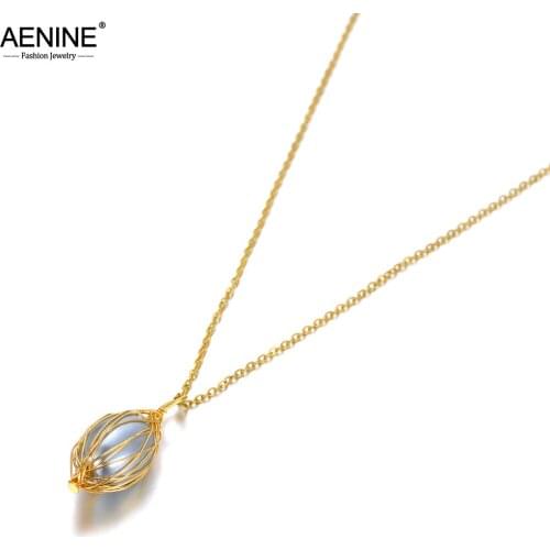 AENINE 316L Stainless Steel White Simulated Pearl Wedding Necklace Jewelry Lovely Pendant Chokers Necklace For Women AN20077