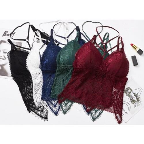 Women Active Bra Lace Beauty Strap Sexy Chest Pad Summer Crop Tops Sexy Gathered Push Up Women Camisole Tank Tops T2