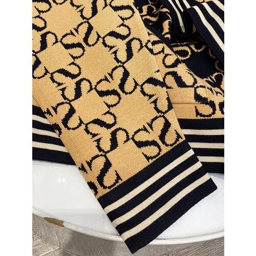 2020 Autumn and Winter Lazy Style Letter Stripes Color Matching Loose Knit Cardigan Jacket Womens Cardigan