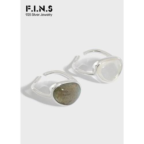 F.I.N.S Korean Style Woman Moonstone S925 Sterling Silver Clear Crystal Open Ajudstale Ring Sterling Silver Jewelry for Women