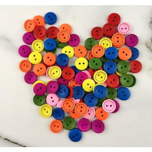 100 Pcs) 2 Holes Mixed Colors Wood Buttons Maker For Craft Round Sewing Scrapbook Handwork DIY Home Decoration Point Design
