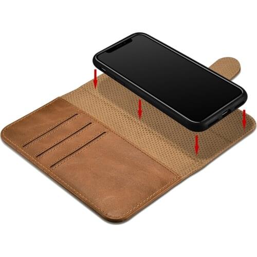 2 in 1 Luxury Ultrathin Flip Genuine Leather Back Cover for iPhone X XS Magnetic Wallet Card Slots Bag Shell Case for iPhoneX XS