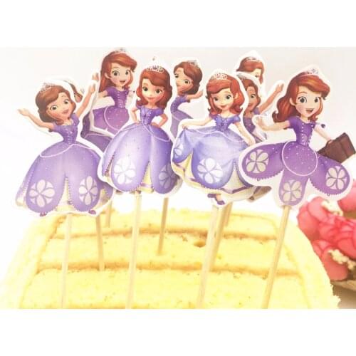 24pcs Cake Dessert Inserted Card Sofia Princess Cake Toppers Cartoon Decoration Card Kids Birthday Baby Shower Party Supplies