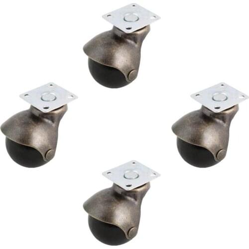 [4 Pack] Swivel Top Plate Hooded Ball Caster Wheels, Antique Bronze (1.5-inch No Brake) Retail
