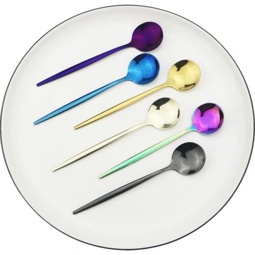 6pcs Black Dinnerware Spoon Set Mirror Stainless Steel Cutlery Set Dinner Set Coffee Tea Spoon Tableware Home Kitchen Silverware