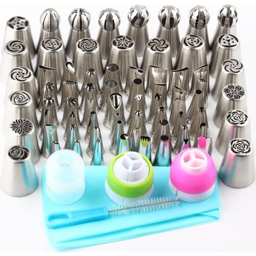 71Pcs Russian Icing Stainless Steel Piping Nozzles Pastry Tips Pastry Nozzle+3Pcs Coupler 1Pcs Pastry Bag 1Pcs Brush