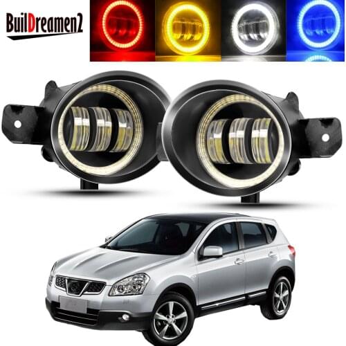 2 X Car Angel Eye Fog Light Assembly 30W LED Lens Fog Daytime Running Lamp DRL 12V For Nissan Qashqai Qashqai+2 J10 2007-2013