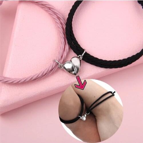 Magnetic Couple Bracelet for Lovers Heart Matching Friendship Bracelet Rope Braided Distance Bracelet Men And Women Jewelry