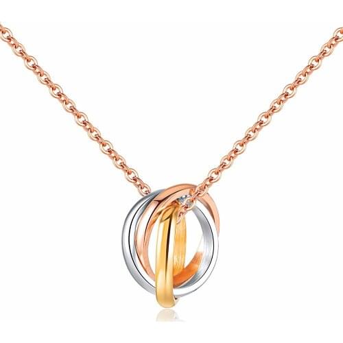 FATE LOVE brand Women Statement Circle Charm Necklaces & Pendants Round Rose Gold Color stainless steel chain Fashion jewelry