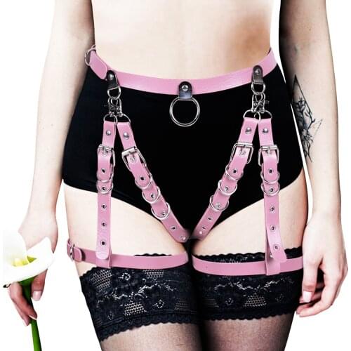 Fetish Pink Woman Bondage Sexy Garter Sword Belt Seks Erotic Lingerie Gothic Leather Waist To Leg Harness Thigh Bdsm Toys Thong