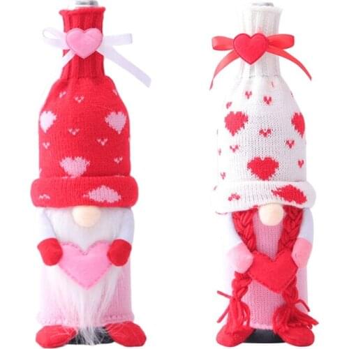 Valentines Day Flannel Swedish Gnome Champagne Wine Bottle Cover Bag 2 Styles Boy Girl Family Party Table Decorative Gifts