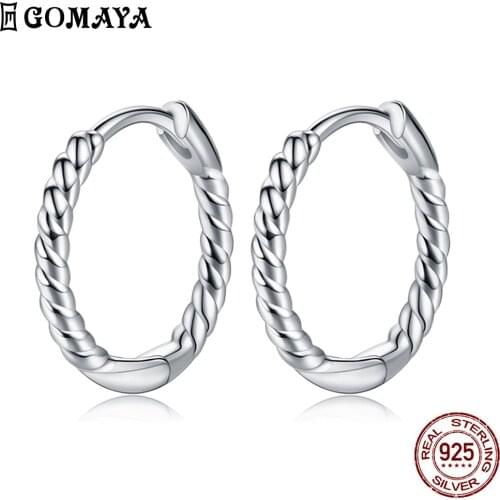 GOMAYA 925 Sterling Silver Hoop Earrings For Women Minimalist Weaving Geometric Design Anniversary Fine Jewelry New Arrival