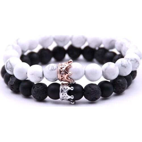 HYHONEY 2018 Lava Stone Bracelet men CZ Crown Bracelets for women Charm Bracelets Men Jewelry Gifts