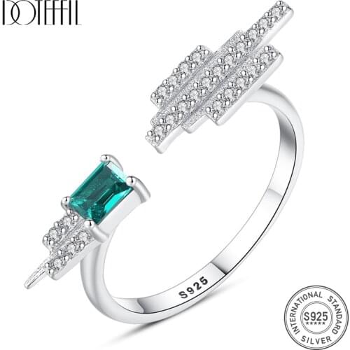 DOTEFFIL Fashion Vintage Green Nano Emerald Ring Genuine Solid 925 Sterling Silver May Birthstone Rings For Women Fine Jewelry