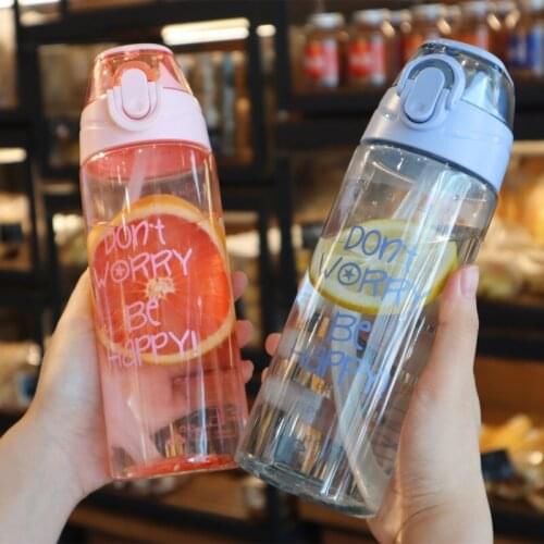 Korean Female Student Plastic Water Cup Handy Motion Anti-fall Kettle High Capacity Straw Portable Water Bottles