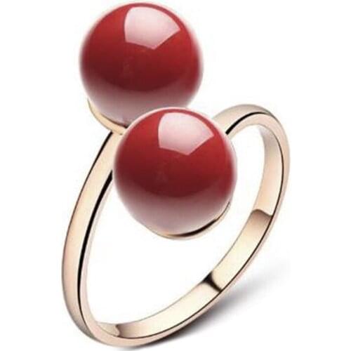 Hot Selling Fashion Simple Ladies Rose Gold Red Bead Ring Temperament Banquet Ladies Creative Round Opening Ring Whole Sale