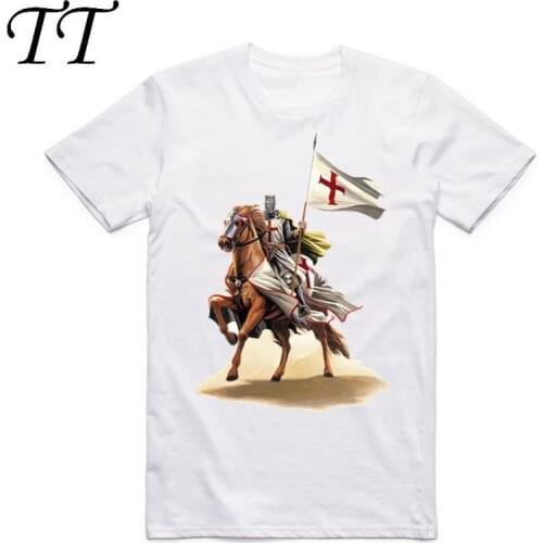 Templar Knight White Print T Shirt 2019 Summer New Mens O-Neck Tshirt Short Sleeve Hipster Swag Harajuku Mens Clothing