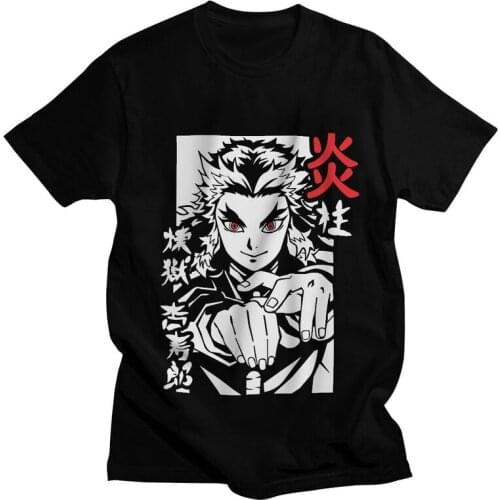 Kyojuro Rengoku Kimetsu Tshirts Men Fashion Tee Tops 100% Cotton T Shirts Short Sleeve Anime Demon Slayer T-shirt Gift Clothes
