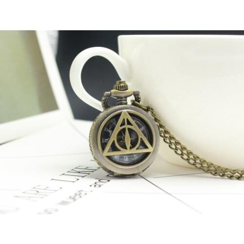 Sci-fi Deathly Pocket Watch Chains Necklace Vintage Hollow Quartz Pocket Watches Steampunk for Men Fans Gifts Watch