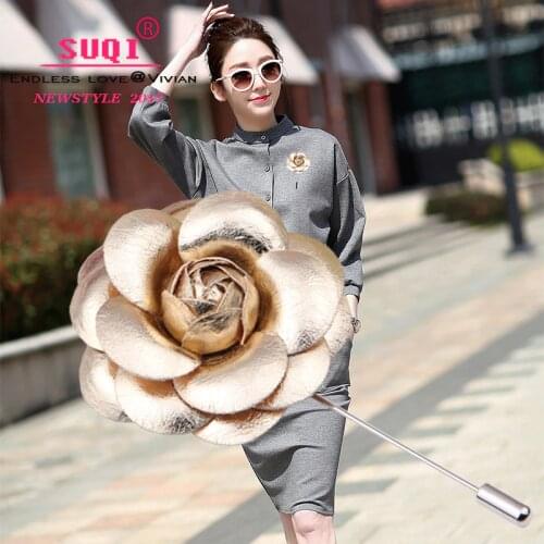 Charm Classic Gold Rose Sliver Camellia PU Leather Flower Women Pin Brooch Suit Sweater Shirt Brooches