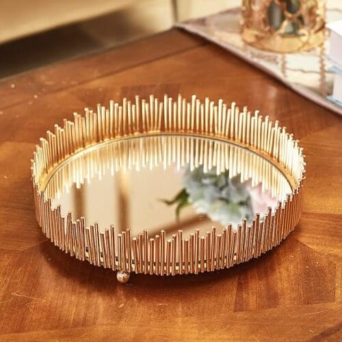 European Style Mirror Metal Tray Living Room Jewelry Cosmetic Storage Tray Exhibition Hall Display Stand Photography Props