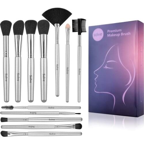 Makeup Brushes SOLVE 12PCS Makeup Brush Set Eyeshadow Blending Eyebrow Brush Natural Hair Cosmetic Brush Tools Kit
