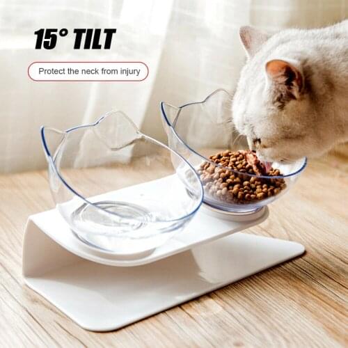 Explosive Pets Cat Double Bowl Cat Bowl Dog Bowl Transparent AS Material Non-slip Food Bowl With Protection Cervical Transparent