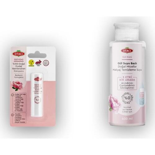 Rose Dry Rose Water-Based Natural Micellar Make-Up Cleansing Water + Rose Dry Lip Nemlendiren protector