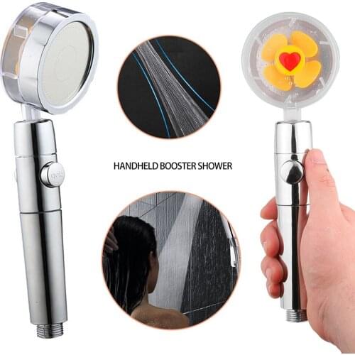 High Pressure Booster Handheld Shower Head Water Saving Rotary Spray Head Massage SPA Nozzle Cleaning Brush Bathroom Accessory