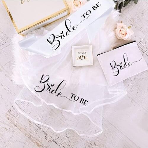 Bride to be veil sash makeup Cosmetic bag bridal shower wedding engagement Bachelorette party decoration supplies gift present