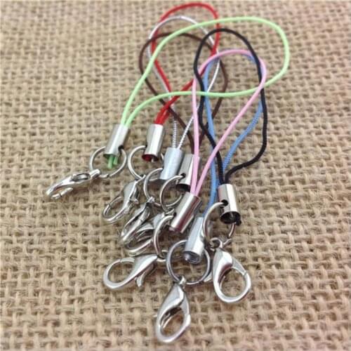 50Pcs Silver Gold Color Cell Phone Black Lanyard Cords Strap Lariat Mobile with Lobster Clasp DIY Jewelry Finding Accessory Z849