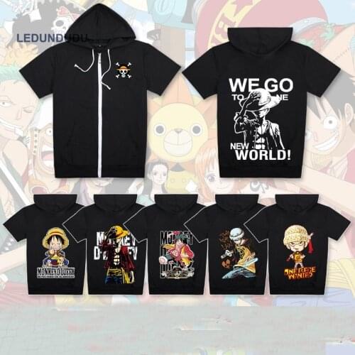 Anime One Piece Trafalgar Law Hoodie Men Women Hooded New World Luffy Cosplay Costumes Short Sleeve Sweatshirts Coat for Summer