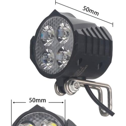 Electric Bicycle LED Headlight 12W 36V 48V 72V 80V Waterproof E Bike Front Light Flashlight 4-LED Lights with Horn for Ebike