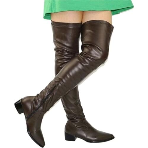 Thigh High Boots Women Pointed Toe Over the Knee Booties Pull On Flat Heel Punk Goth Oxfords Casual Shoes EUR 35-43
