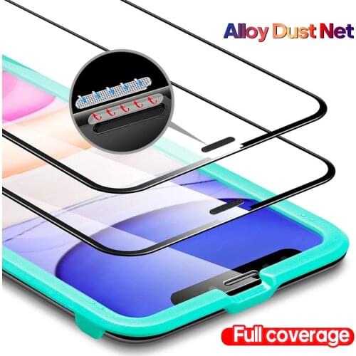 Full Coverage Tempered Glass For iPhone 11 Pro max Easy Installation Frame Dust-Proof For iPhone SE X Xs Max Xr Screen Protector