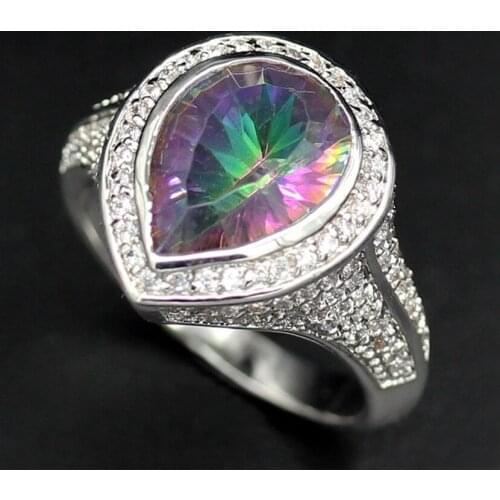 Fleure Esme Big Engagement wedding jewelery rings for women dropshipping Rainbow Cubic Zirconia Rhodium Plated R764 size 6 7 8 9