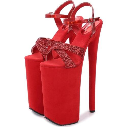 Crossdresser platform Stilettos Sandals 26cm Flock Thin Heels Pumps Glitter Ladies Wedding Shoes Woman Party Stripper Sandals