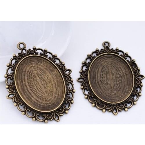 2pcs 30x40mm Inner Size Antique Bronze Plated Lace Style Cabochon Base Cameo Setting Charms Pendant
