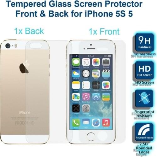2Pcs/Lot 0.3mm 2.5D Front and Back Tempered Glass for iPhone 5s 5 Anti-Explosion Protective Screen Protector Film For iPhone SE