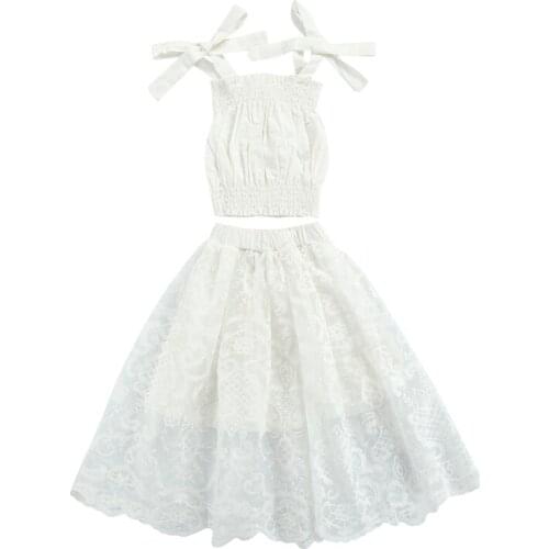 2021 Kids Girls Clothing Lace Camisole + Skirt Floral Pattern Adjustable Shoulder Strap Sweet Style Summer Clothes Sets