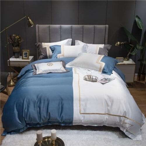 2021 Glossy Satin Cotton Innovative Design Bedding Set Embroidery Duvet Cover Set Flat Sheet Pillowcases Queen King Size 4Pcs