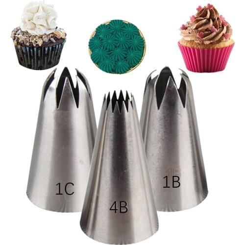 3Pcs Large Pastry Nozzle Tips Set Stainless Steel Rose Flower Icing Piping Nozzles Cake Cupcake Cake Decorating Tools #1C#1B#4B