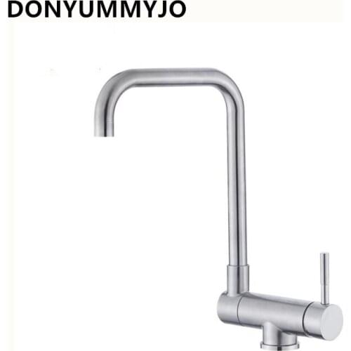 304 Stainless Steel Nickle Finished Kitchen Sink Faucet 720 Degree Rotation Single Handle Hot And Cold Water Taps With 2 Hoses