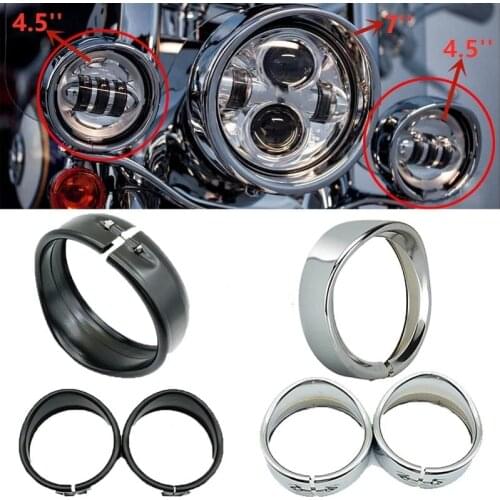 7inch black/Chrome Headlight Headlamp Trim Ring 4.5 inch Fog Light Trim Ring Fit For Harley Touring Road King Electra Glide