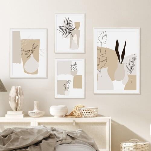 Boho Abstract Line Geometric Leaves Modern Posters Canvas Painting Wall Art Print Picture for Living Room Interior Home Decor