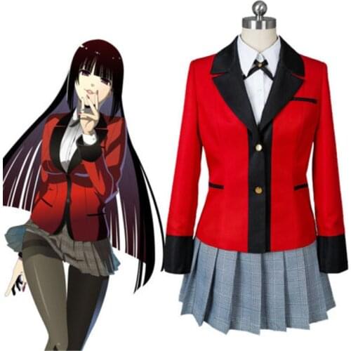 Anime Kakegurui Yumeko Jabami Cosplay Costumes Japanese School Girls Uniform Full Set jacket+shirt+skirt+stockings+tie S M L XL
