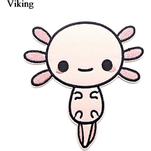 Axolotl Patches Cartoon Sew On Applique Embroidery Cute Iron On Patches Diy Clothing Accessories Kawaii Applique for Kids G0050
